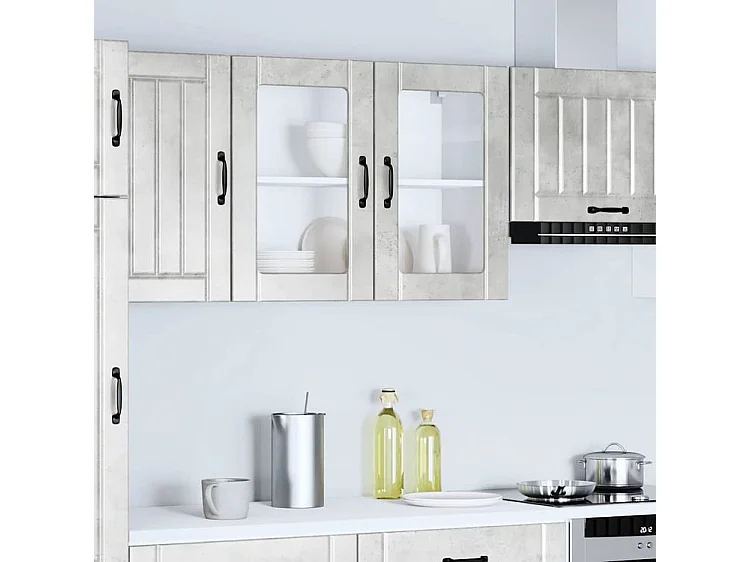 Armoire murale de cuisine avec porte en verre Lucca gris béton