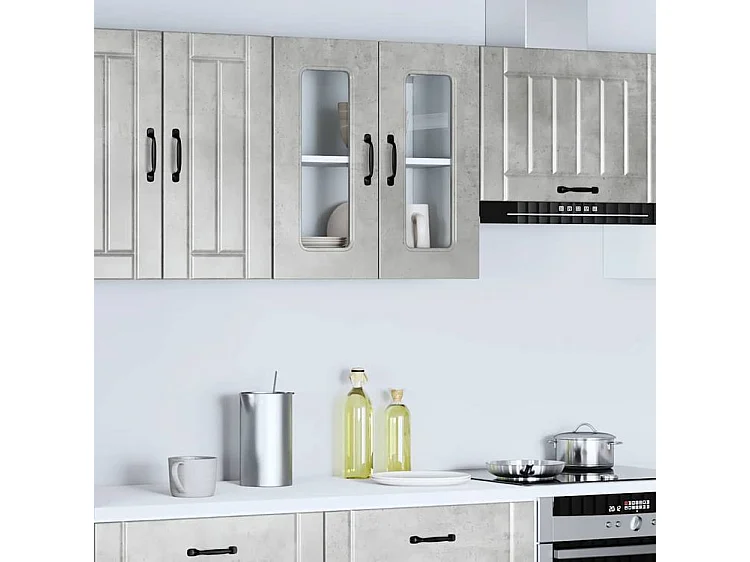 Armoire murale de cuisine avec porte en verre Kalmar gris béton