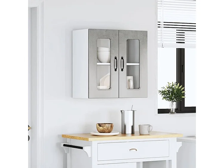 Armoire murale de cuisine avec porte en verre Kalmar gris béton