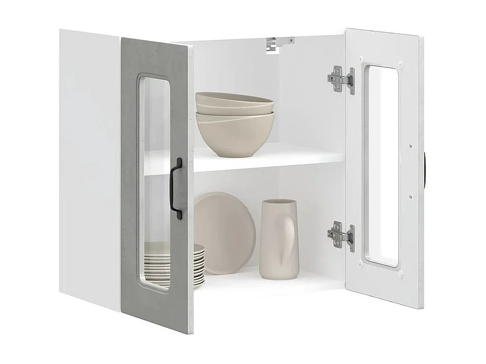 Armoire murale de cuisine avec porte en verre Kalmar gris béton