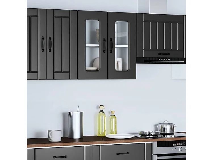 Armoire murale de cuisine avec porte en verre Kalmar noir