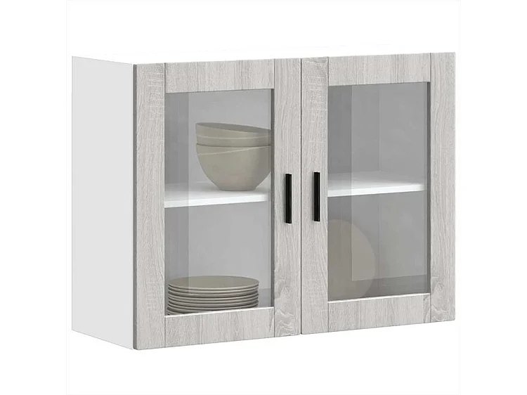Armoire murale de cuisine avec porte en verre Porto sonoma gris