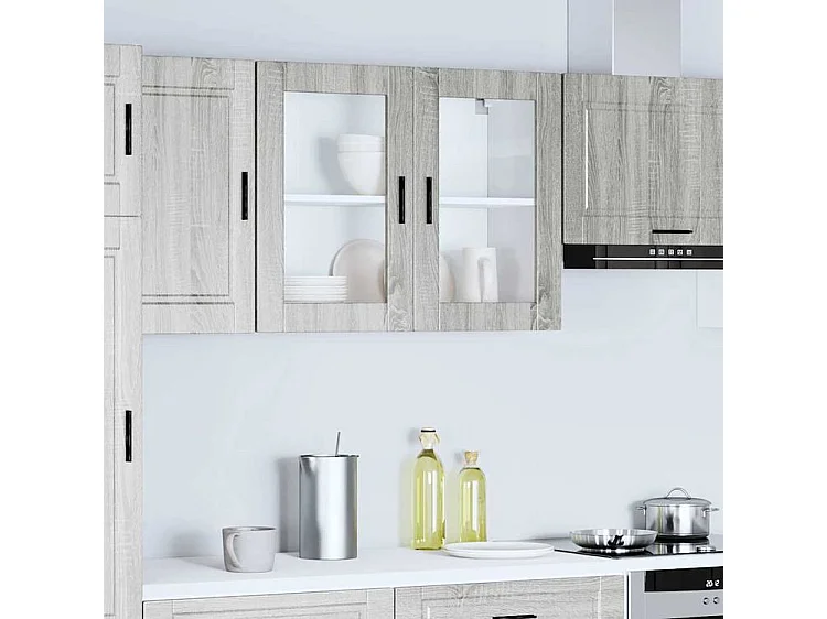Armoire murale de cuisine avec porte en verre Porto sonoma gris