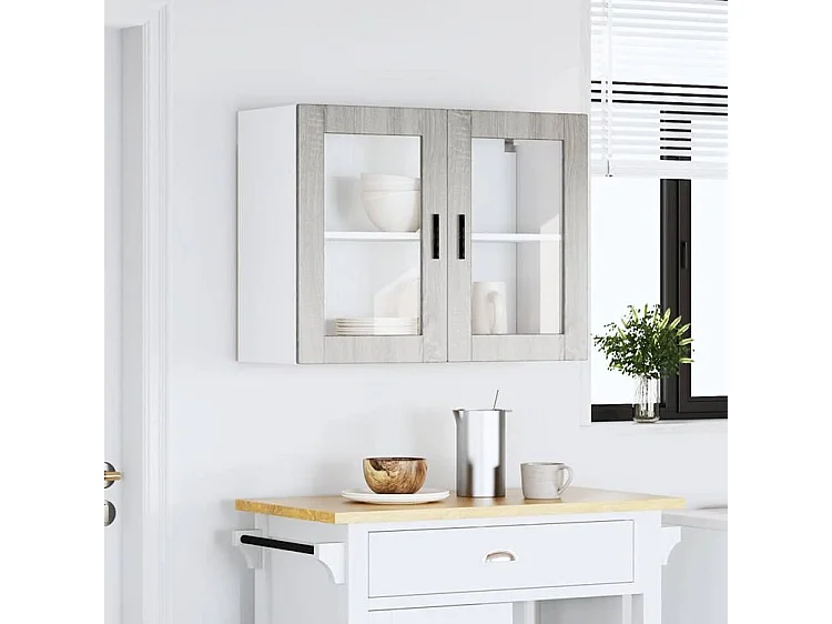 Armoire murale de cuisine avec porte en verre Porto sonoma gris