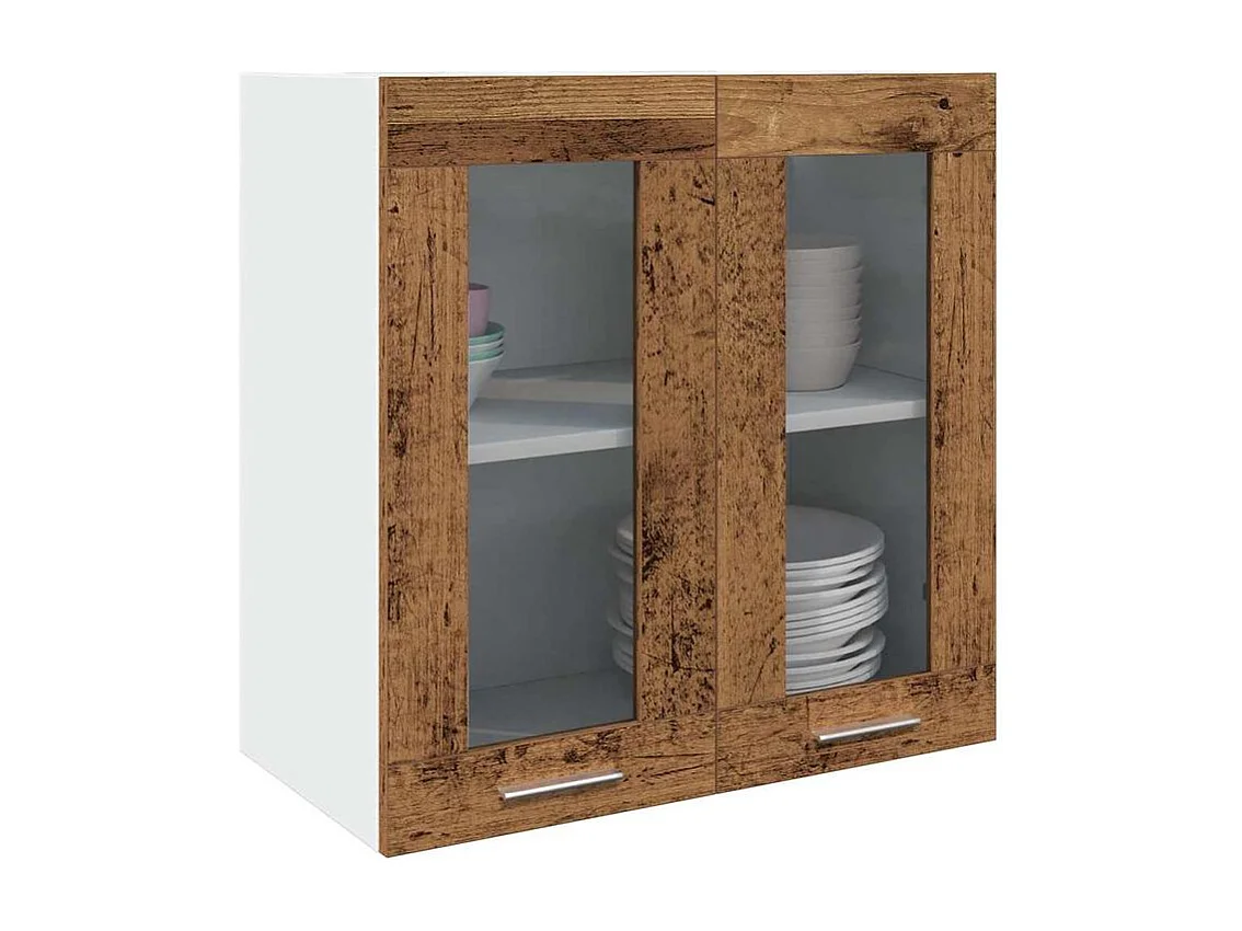 Armoire murale de cuisine avec porte en verre vieux bois
