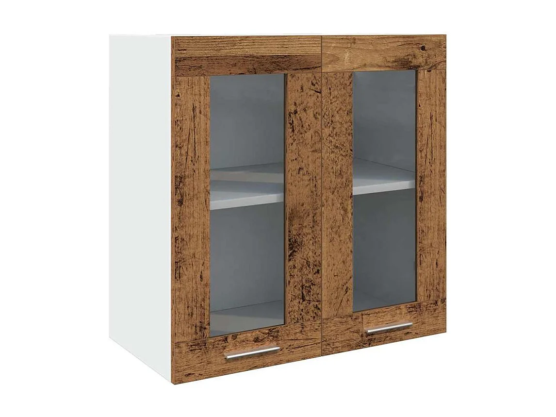 Armoire murale de cuisine avec porte en verre vieux bois