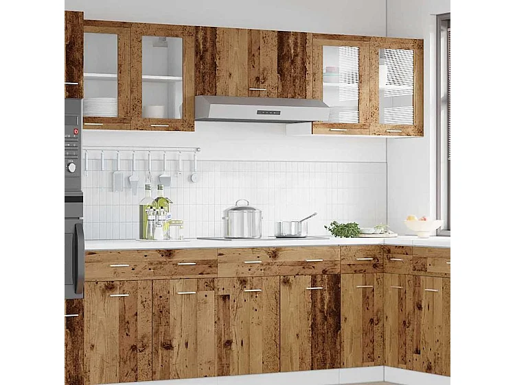 Armoire murale de cuisine avec porte en verre vieux bois