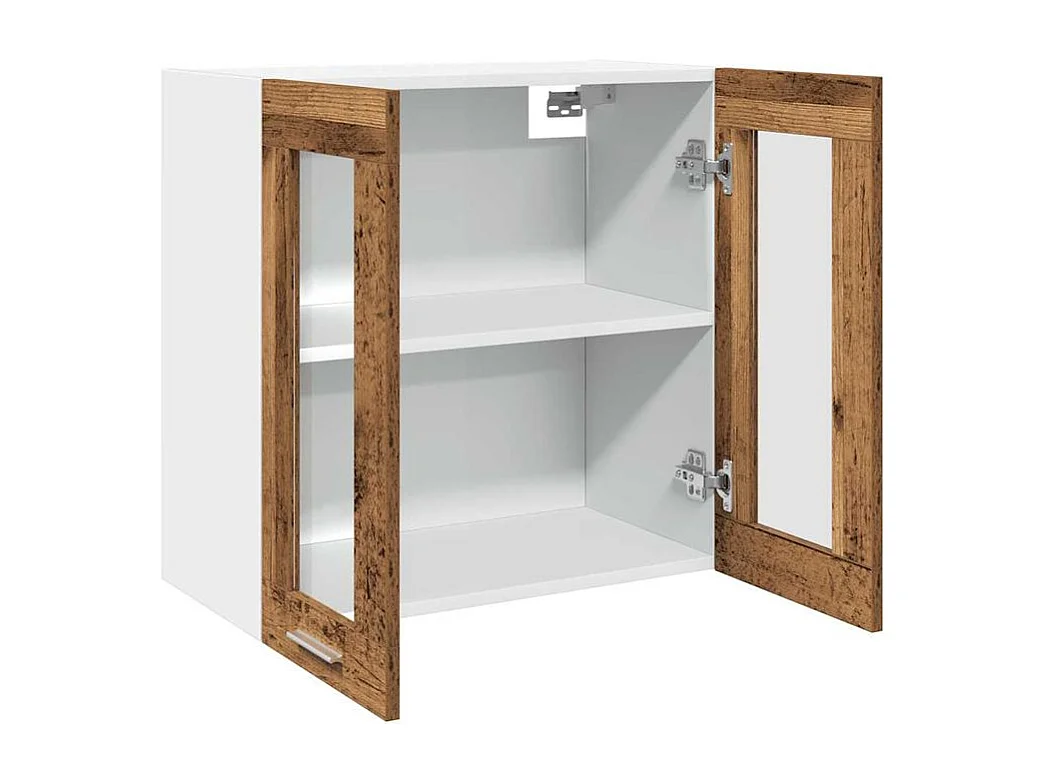 Armoire murale de cuisine avec porte en verre vieux bois