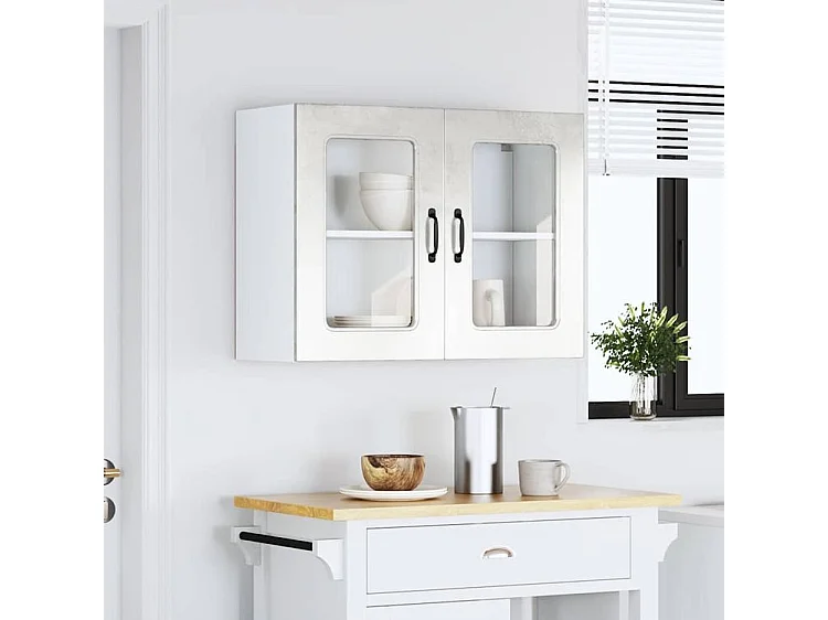 Armoire murale de cuisine avec porte en verre Kalmar gris béton