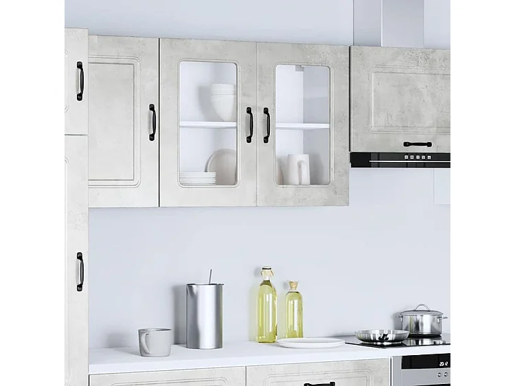 Armoire murale de cuisine avec porte en verre Kalmar gris béton