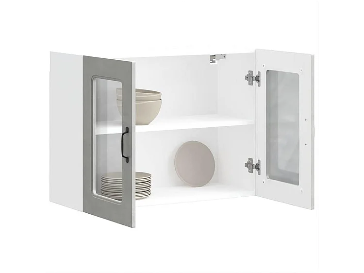 Armoire murale de cuisine avec porte en verre Kalmar gris béton