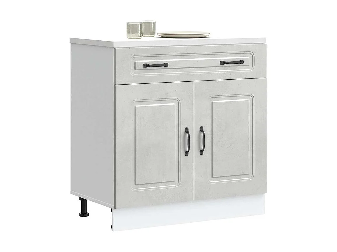 Armoire de cuisine Kalmar gris béton bois d'ingénierie