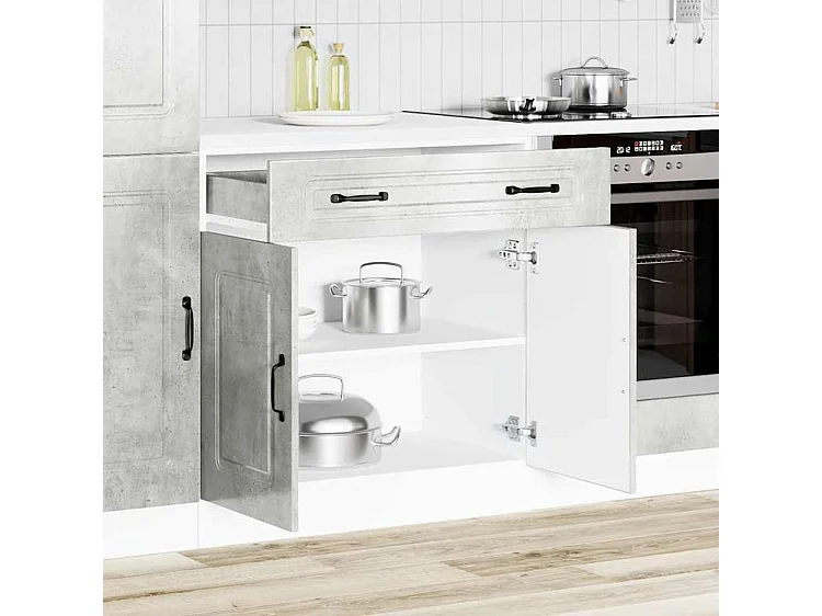 Armoire de cuisine Kalmar gris béton bois d'ingénierie