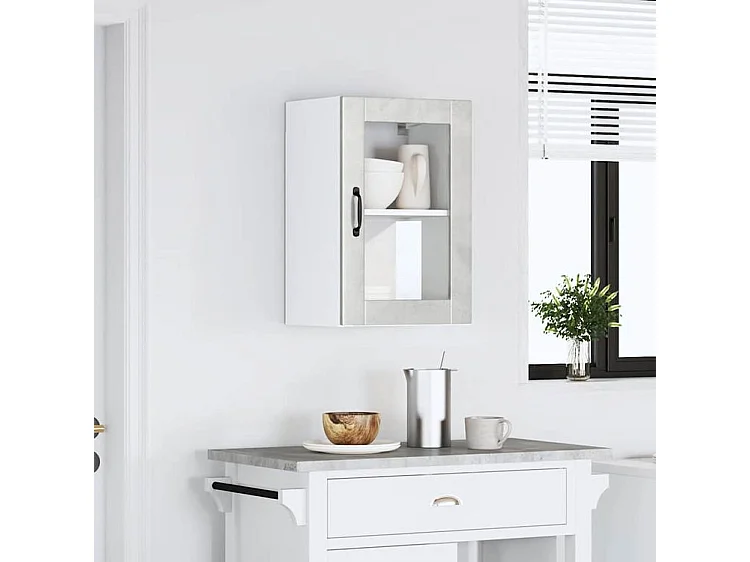 Armoire murale de cuisine avec porte en verre Porto gris béton