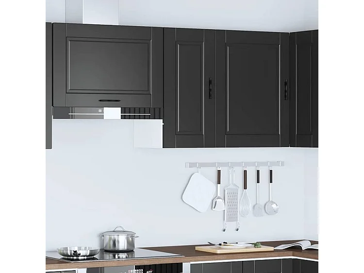 Armoire murale de cuisine Porto noir bois d'ingénierie