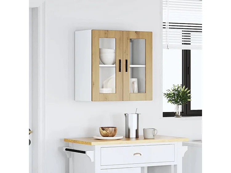 Armoire murale de cuisine porte en verre Porto chêne artisanal