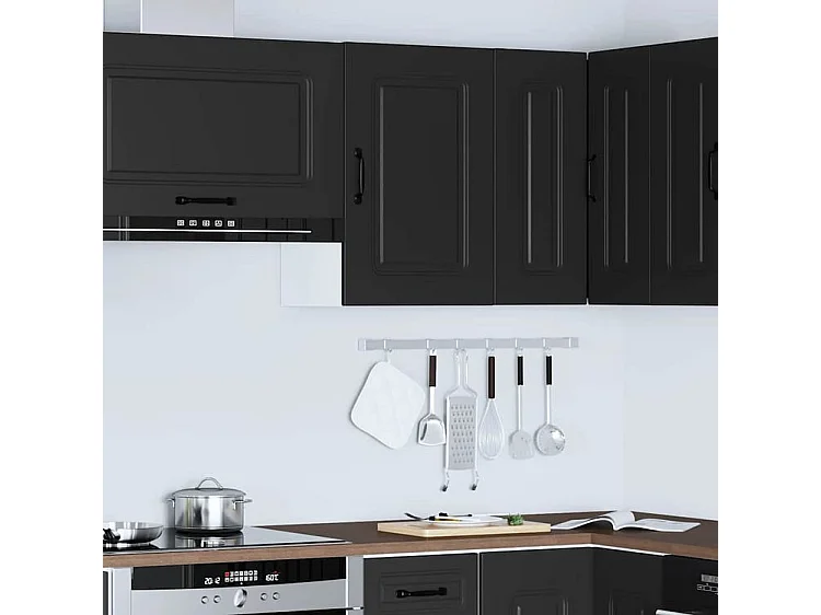 Armoire murale de cuisine Kalmar noir bois d'ingénierie