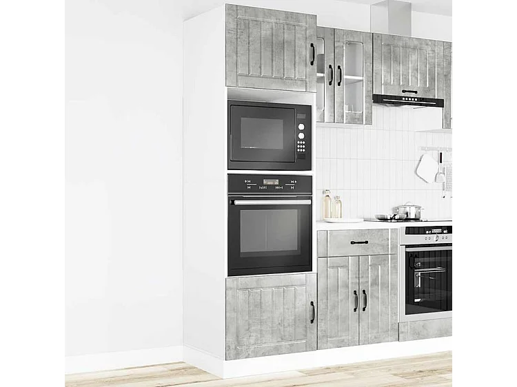 Armoire de four 2 pc Kalmar gris béton bois d'ingénierie