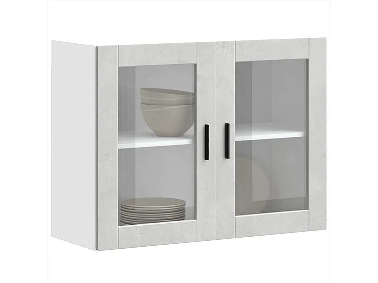 Armoire murale de cuisine avec porte en verre Porto gris béton