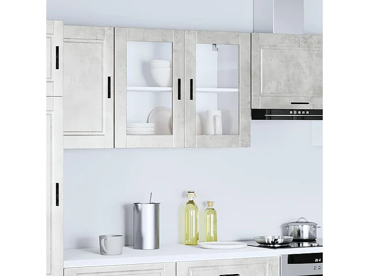 Armoire murale de cuisine avec porte en verre Porto gris béton