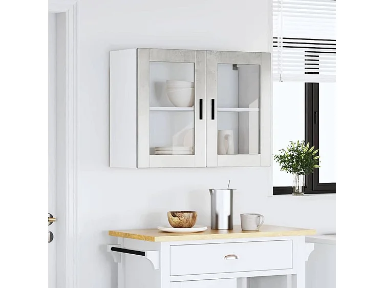 Armoire murale de cuisine avec porte en verre Porto gris béton