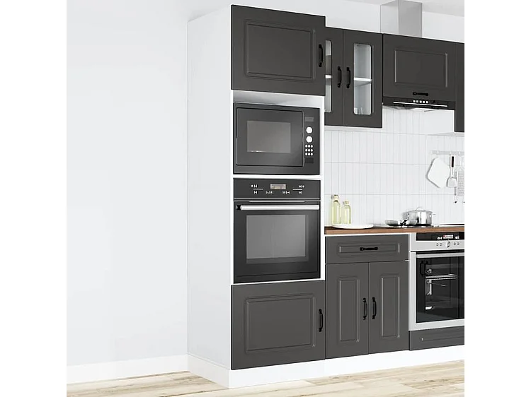 Armoire de four 2 pc Lucca noir bois d'ingénierie
