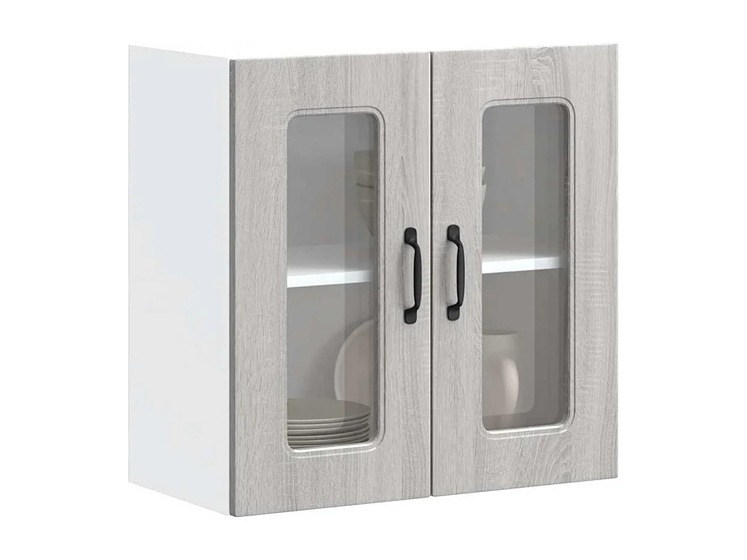 Armoire murale de cuisine et porte en verre Kalmar sonoma gris
