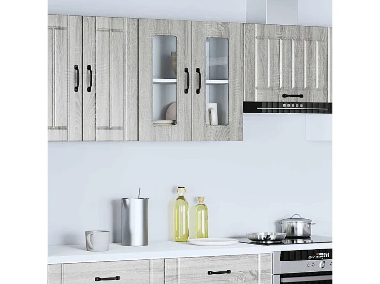 Armoire murale de cuisine et porte en verre Kalmar sonoma gris