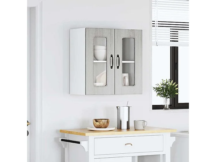 Armoire murale de cuisine et porte en verre Kalmar sonoma gris