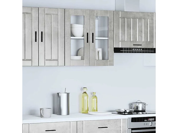 Armoire murale de cuisine avec porte en verre Porto gris béton