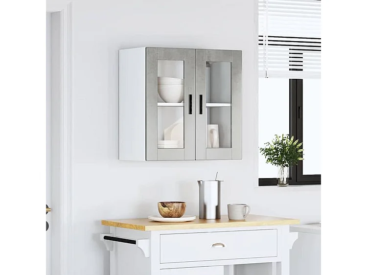 Armoire murale de cuisine avec porte en verre Porto gris béton