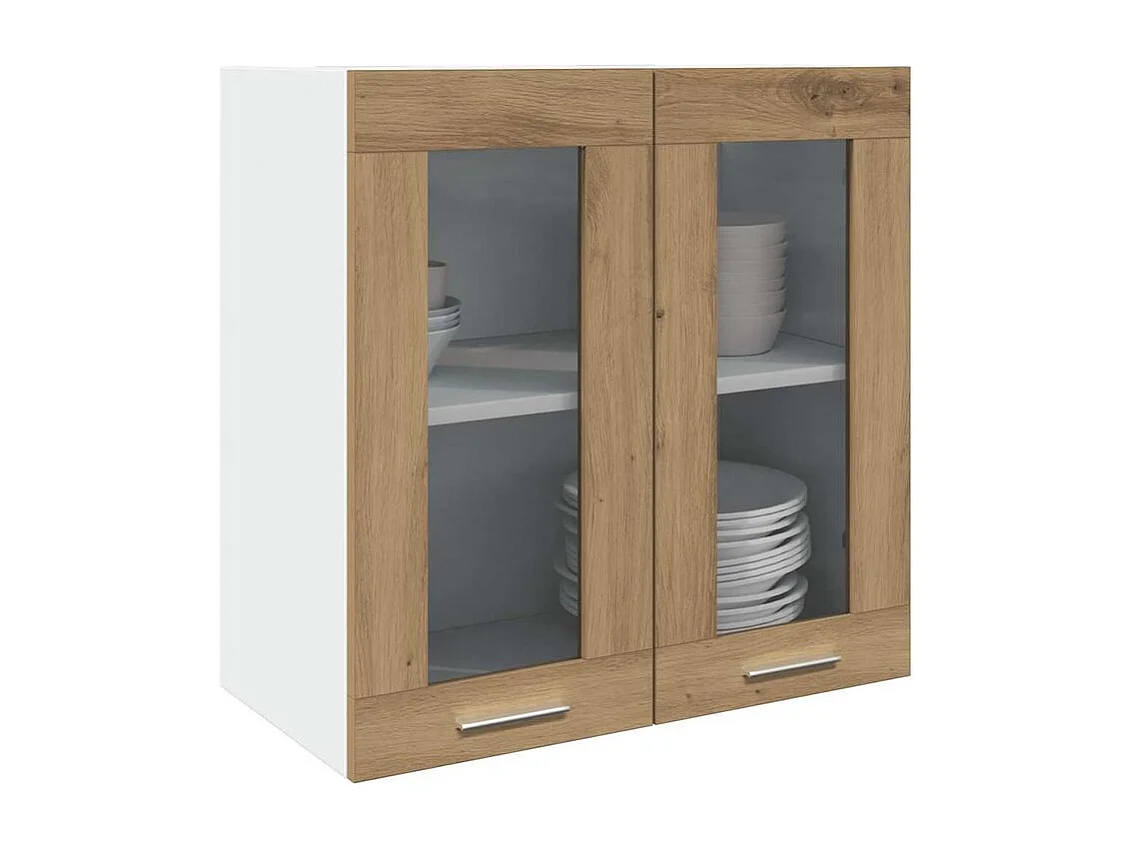 Armoire murale de cuisine avec porte en verre chêne artisanal