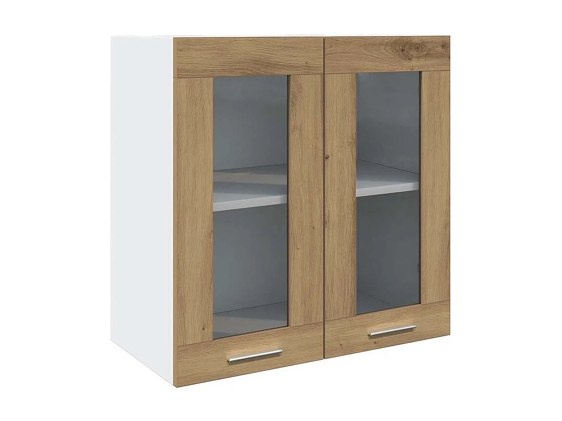Armoire murale de cuisine avec porte en verre chêne artisanal