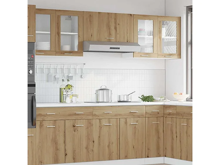 Armoire murale de cuisine avec porte en verre chêne artisanal