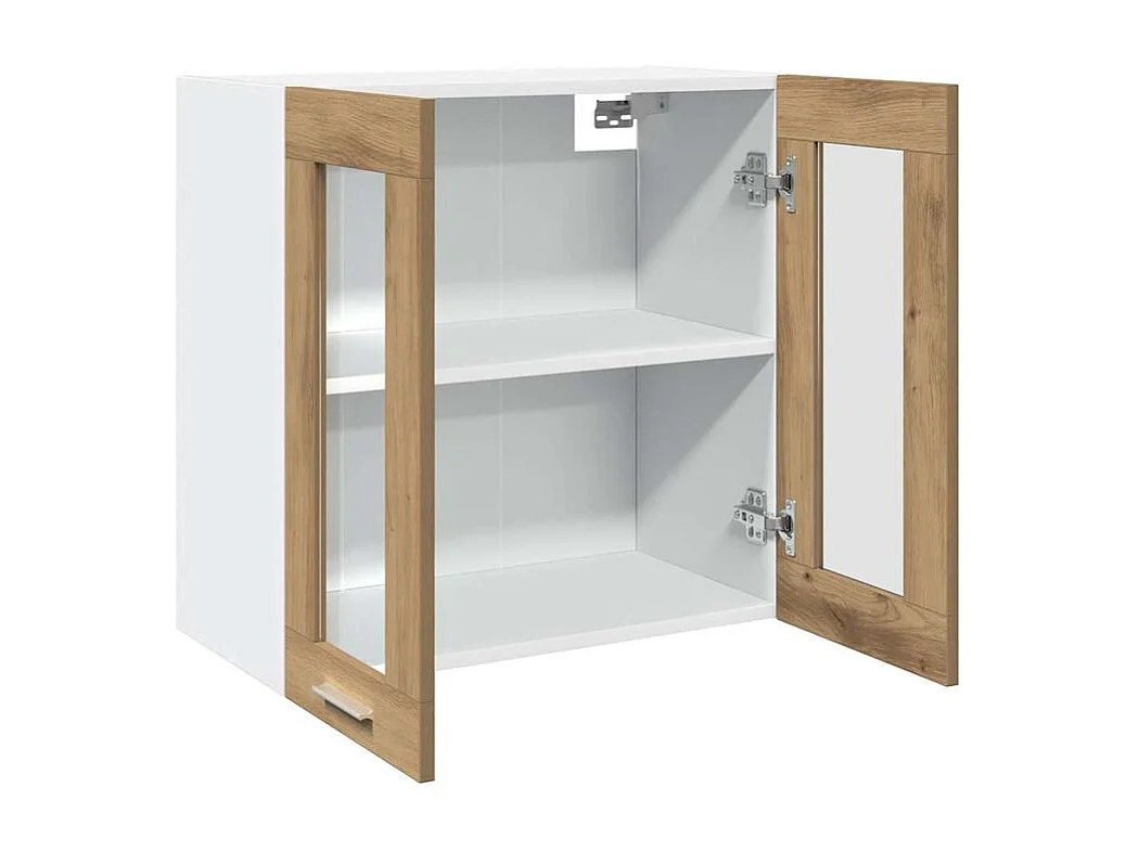 Armoire murale de cuisine avec porte en verre chêne artisanal