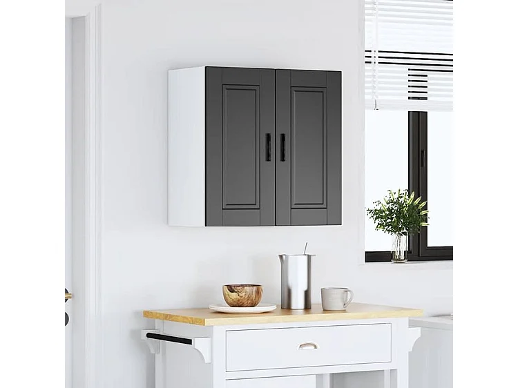 Armoire murale de cuisine Porto noir bois d'ingénierie
