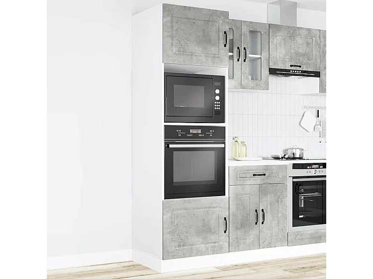 Armoire de four 2 pc Lucca gris béton bois d'ingénierie
