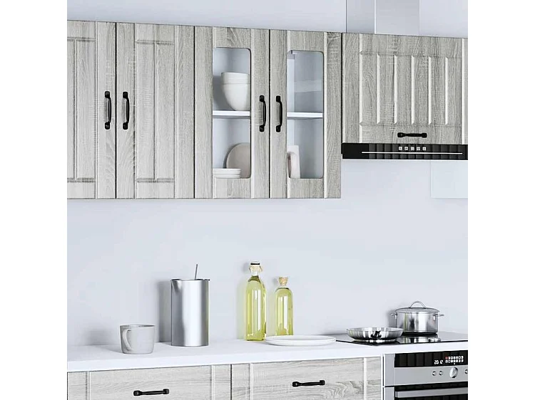 Armoire murale de cuisine et porte en verre Lucca sonoma gris