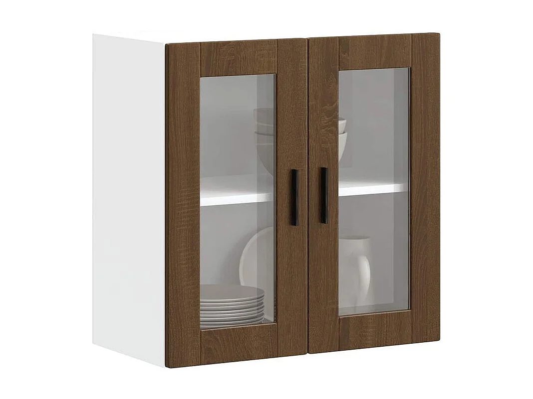 Armoire murale de cuisine et porte en verre Porto chêne marron