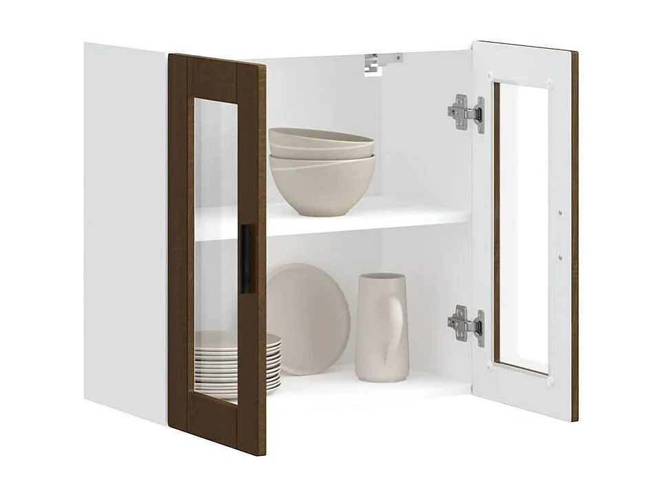 Armoire murale de cuisine et porte en verre Porto chêne marron