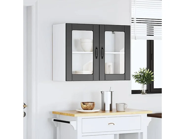 Armoire murale de cuisine avec porte en verre Lucca noir