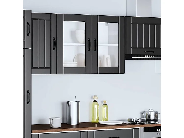 Armoire murale de cuisine avec porte en verre Lucca noir