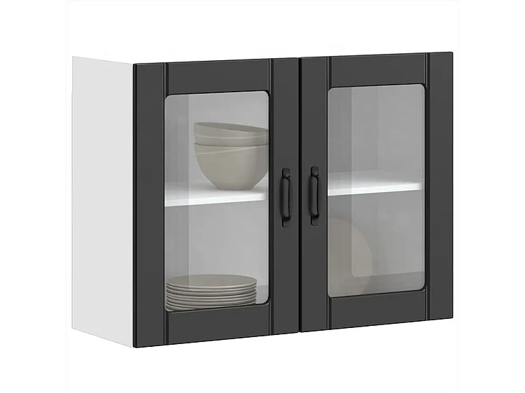 Armoire murale de cuisine avec porte en verre Lucca noir