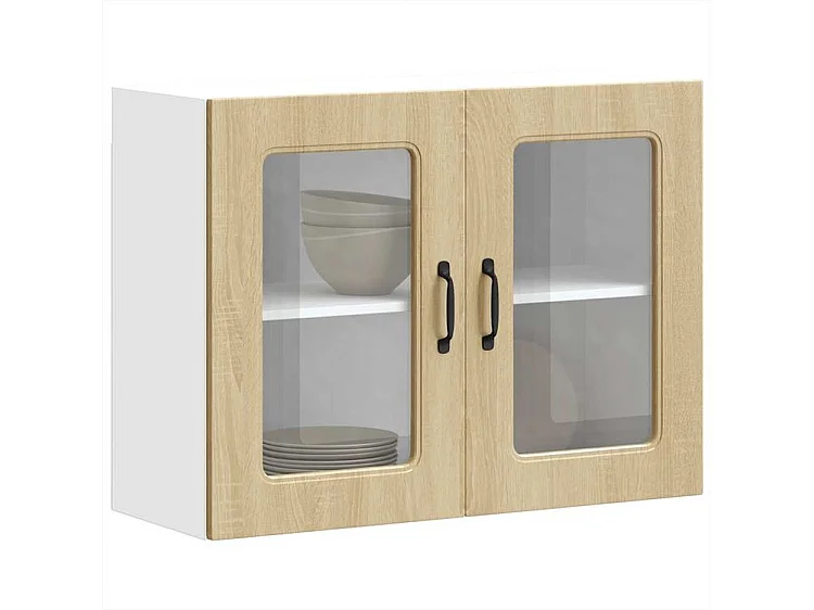 Armoire murale de cuisine et porte en verre Kalmar chêne sonoma