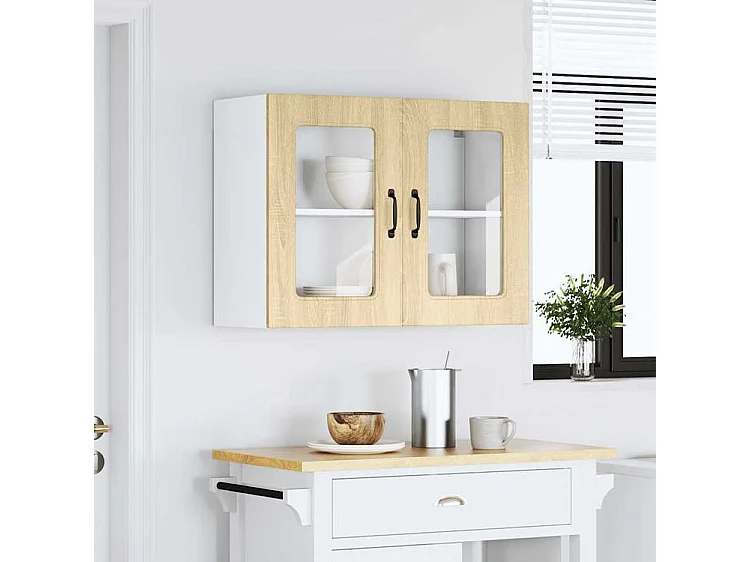 Armoire murale de cuisine et porte en verre Kalmar chêne sonoma