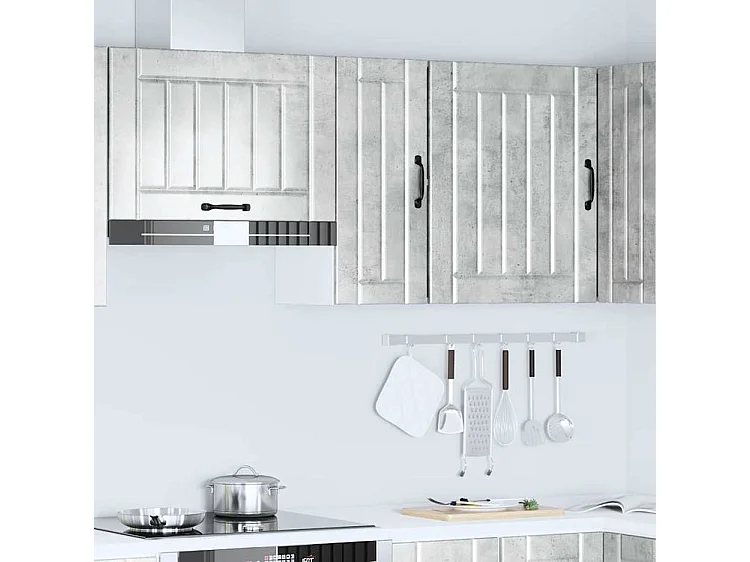 Armoire murale de cuisine Lucca gris béton bois ingénierie