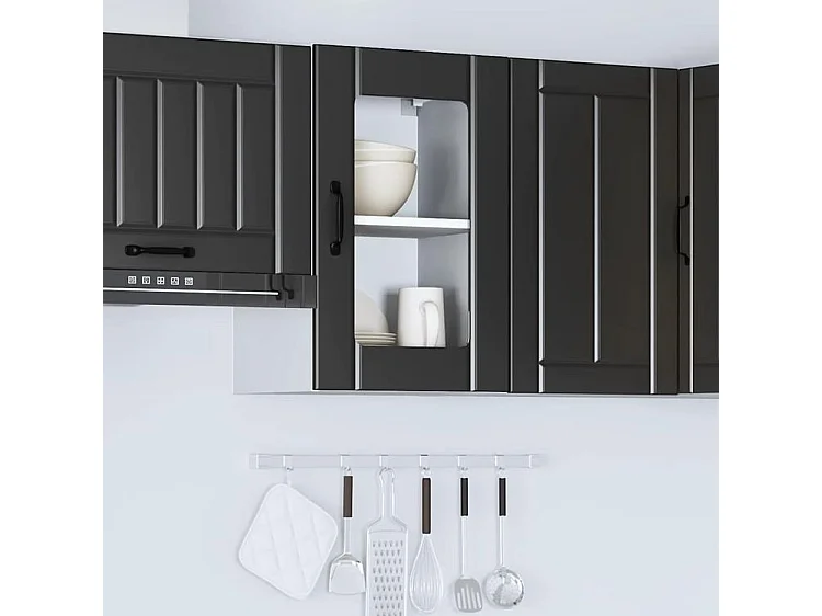 Armoire murale de cuisine avec porte en verre Lucca noir