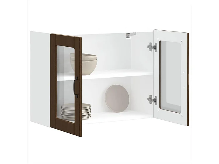 Armoire murale de cuisine et porte en verre Lucca chêne marron
