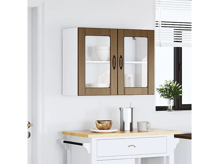 Armoire murale de cuisine et porte en verre Lucca chêne marron