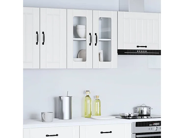 Armoire murale de cuisine avec porte en verre Lucca blanc